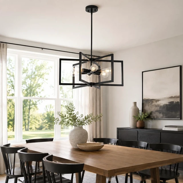 Alt view image 6 of 7 - 23.6 Black Chandelier for Dining Room 6 Light Kitchen Chandelier over Table Farmhouse Dining Room Light Fixtures Over Table,Hanging Pendant Light Fixture with Adjustable Height for Entryway,Foyer