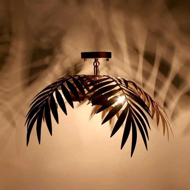 Alt view image 5 of 6 - 3-Light Vintage Tropical Coconut Leaves Ceiling Light