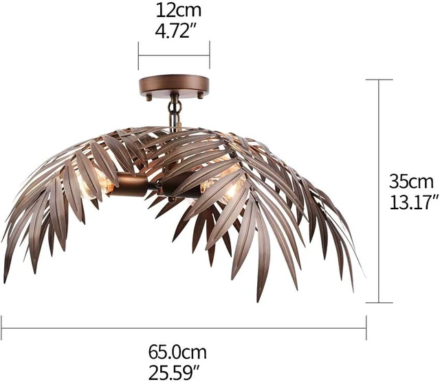 Alt view image 6 of 6 - 3-Light Vintage Tropical Coconut Leaves Ceiling Light