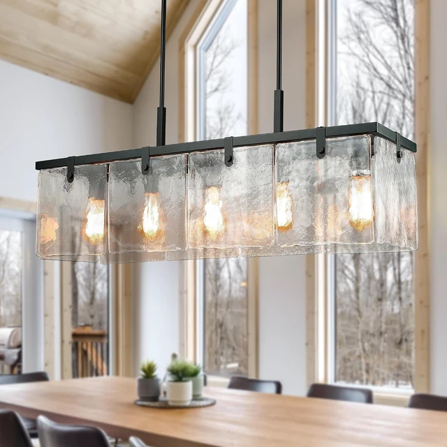 Main image of IKK Modern Textured Glass Chandeliers for Dining Room, 37" Rectangular Island Light Fixture, Rectangle Farmhouse Lighting for Kitchen Island, Living Room, L37 x W9.8 x H9.5