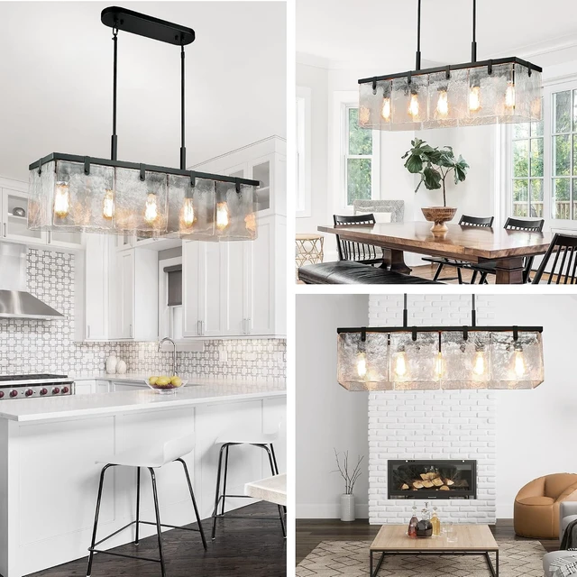 Alt view image 4 of 7 - IKK Modern Textured Glass Chandeliers for Dining Room, 37" Rectangular Island Light Fixture, Rectangle Farmhouse Lighting for Kitchen Island, Living Room, L37 x W9.8 x H9.5
