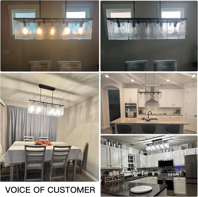 Alt view image 6 of 7 - IKK Modern Textured Glass Chandeliers for Dining Room, 37" Rectangular Island Light Fixture, Rectangle Farmhouse Lighting for Kitchen Island, Living Room, L37 x W9.8 x H9.5