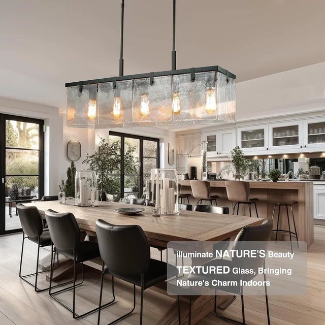 Alt view image 2 of 7 - IKK Modern Textured Glass Chandeliers for Dining Room, 37" Rectangular Island Light Fixture, Rectangle Farmhouse Lighting for Kitchen Island, Living Room, L37 x W9.8 x H9.5