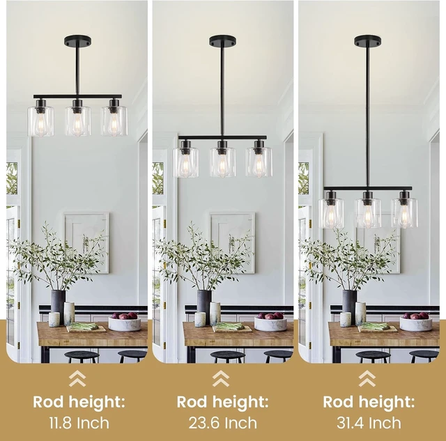 Alt view image 2 of 7 - Black 3-Light Kitchen Island Lighting, Dining Room Light Fixtures