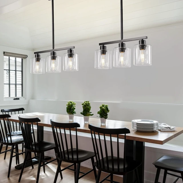 Alt view image 7 of 7 - Black 3-Light Kitchen Island Lighting, Dining Room Light Fixtures