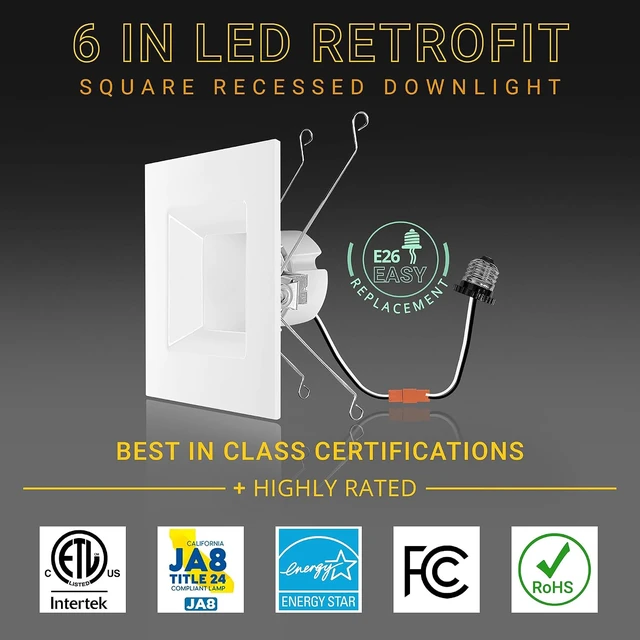 Alt view image 4 of 7 - NUWATT 6 Inch Retrofit LED Square Recessed Lighting, CCT 2700-5000K, 4 Pack
