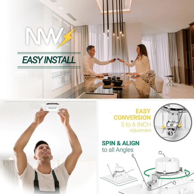 Alt view image 6 of 7 - NUWATT 6 Inch Retrofit LED Square Recessed Lighting, CCT 2700-5000K, 4 Pack