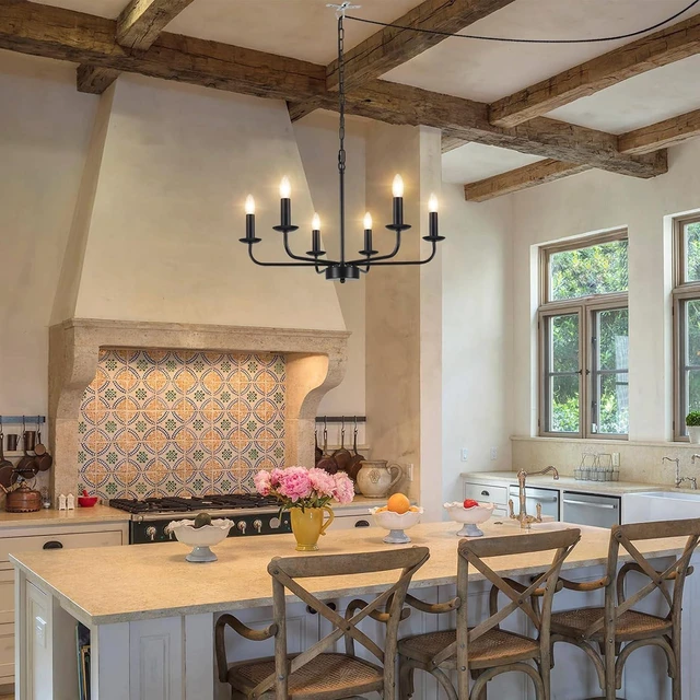 Alt view image 2 of 7 - Plug in Chandeliers Blcak 6-Light Chandelier Lighting with Long Cord