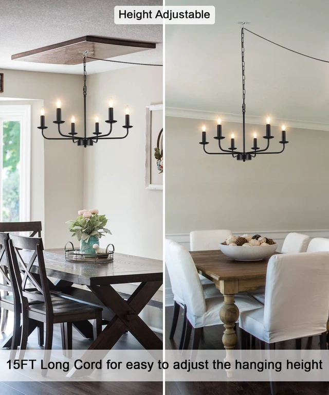 Alt view image 4 of 7 - Plug in Chandeliers Blcak 6-Light Chandelier Lighting with Long Cord