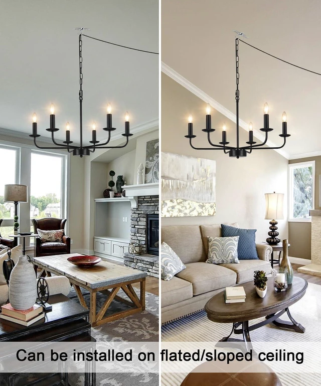 Alt view image 6 of 7 - Plug in Chandeliers Blcak 6-Light Chandelier Lighting with Long Cord