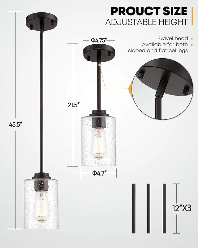 Alt view image 5 of 7 - Beionxii Pendant Lights Kitchen Island, Farmhouse Pendant Light, 2 Pack