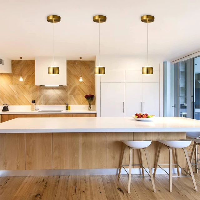 Alt view image 6 of 7 - Modern LED Dimmable Pendant Light fixtures,Mini Island Pendant Lighting for Kitchen Island Dinning Room,Bedroom,Bar, Kitchen Island Ceiling Hanging Light Fixtures(gold-1-Pack)