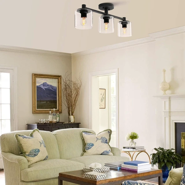 Alt view image 2 of 7 - Pathson 3-Light Semi Flush Mount Ceiling Light, Industrial Pendant Lighting Fixture with Glass Shade, Ceiling Chandelier Lamp for Hallway Loft Kitchen Bar