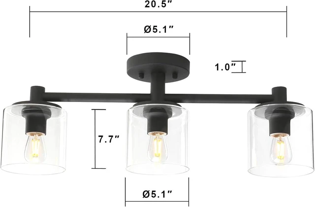 Alt view image 4 of 7 - Pathson 3-Light Semi Flush Mount Ceiling Light, Industrial Pendant Lighting Fixture with Glass Shade, Ceiling Chandelier Lamp for Hallway Loft Kitchen Bar