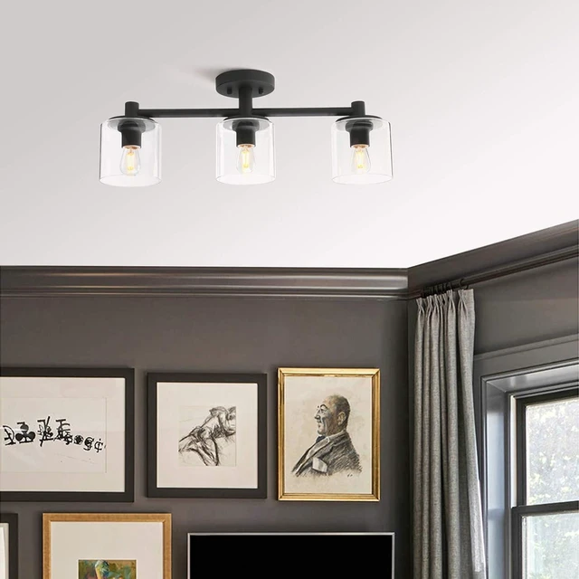 Alt view image 3 of 7 - Pathson 3-Light Semi Flush Mount Ceiling Light, Industrial Pendant Lighting Fixture with Glass Shade, Ceiling Chandelier Lamp for Hallway Loft Kitchen Bar