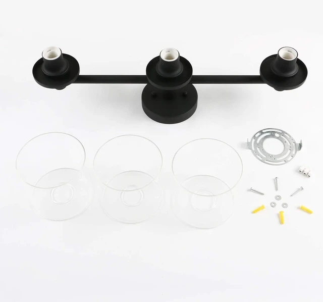 Alt view image 6 of 7 - Pathson 3-Light Semi Flush Mount Ceiling Light, Industrial Pendant Lighting Fixture with Glass Shade, Ceiling Chandelier Lamp for Hallway Loft Kitchen Bar