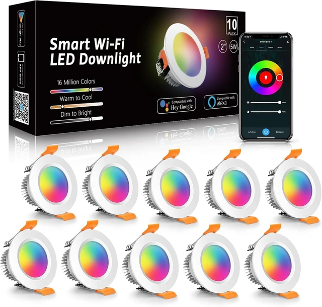 Main image of LightingWill 2 Inch LED Recessed Lighting, Smart WiFi LED Downlight, 5W Ceiling Light Compatible with Alexa/Google Assistant, Dimmable RGB & 2700K-6500K, 120V with Driver (10 Pack)