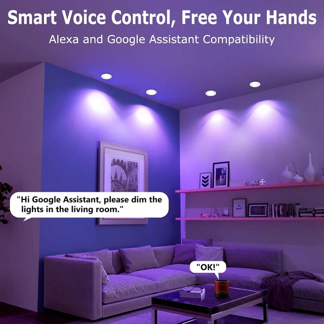 Alt view image 3 of 7 - LightingWill 2 Inch LED Recessed Lighting, Smart WiFi LED Downlight, 5W Ceiling Light Compatible with Alexa/Google Assistant, Dimmable RGB & 2700K-6500K, 120V with Driver (10 Pack)