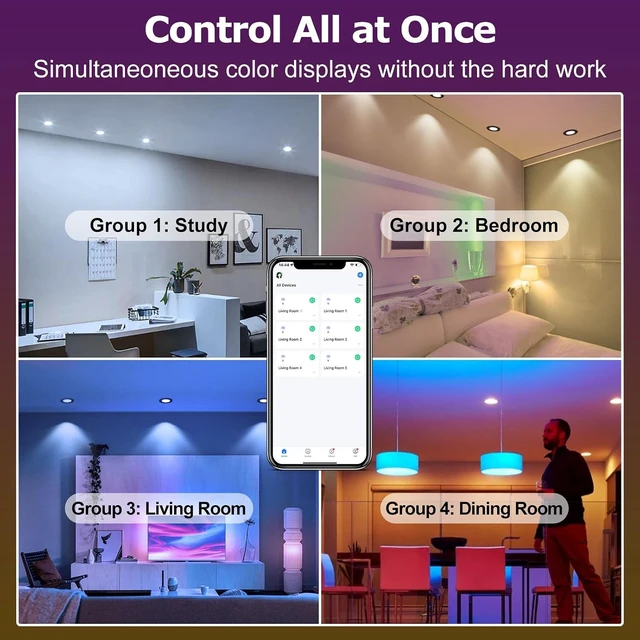Alt view image 5 of 7 - LightingWill 2 Inch LED Recessed Lighting, Smart WiFi LED Downlight, 5W Ceiling Light Compatible with Alexa/Google Assistant, Dimmable RGB & 2700K-6500K, 120V with Driver (10 Pack)