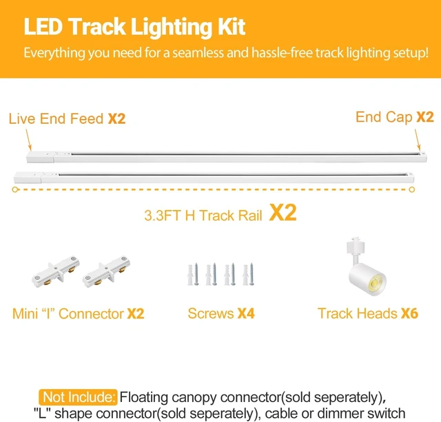 Alt view image 2 of 7 - VANoopee 6-Light LED Track Lighting Kit with 6.6FT H Type Track Rails White