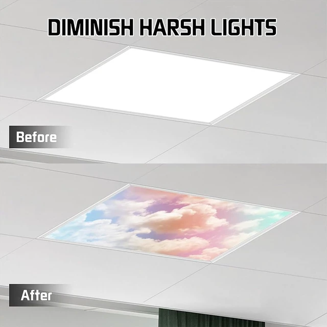 Alt view image 7 of 7 - Fluorescent Light Cover for Classroom - 2 Pcs Colorful Clouds Fluorescent Light Covers, Ceiling Light Covers Shade Panel Coverings for Office Classroom Home Drop Ceiling, 4 x 2 Feet