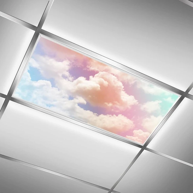 Alt view image 2 of 7 - Fluorescent Light Cover for Classroom - 2 Pcs Colorful Clouds Fluorescent Light Covers, Ceiling Light Covers Shade Panel Coverings for Office Classroom Home Drop Ceiling, 4 x 2 Feet