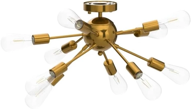 Alt view image 4 of 7 - 10-Light Gold Sputnik Chandelier Mid Century Modern Semi Flush Mount Ceiling Light: Brushed Brass, Dining, Living, Bedroom & Kids Rooms, Kitchen & Bar