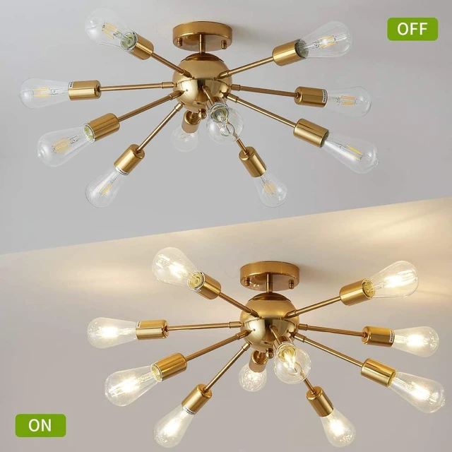 Alt view image 7 of 7 - 10-Light Gold Sputnik Chandelier Mid Century Modern Semi Flush Mount Ceiling Light: Brushed Brass, Dining, Living, Bedroom & Kids Rooms, Kitchen & Bar