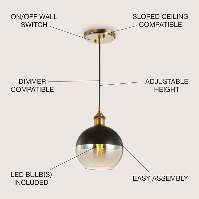 Alt view image 3 of 7 - JONATHAN Y Nixon 1-Light 7.5" Globe Pendant, Brass Gold/Black