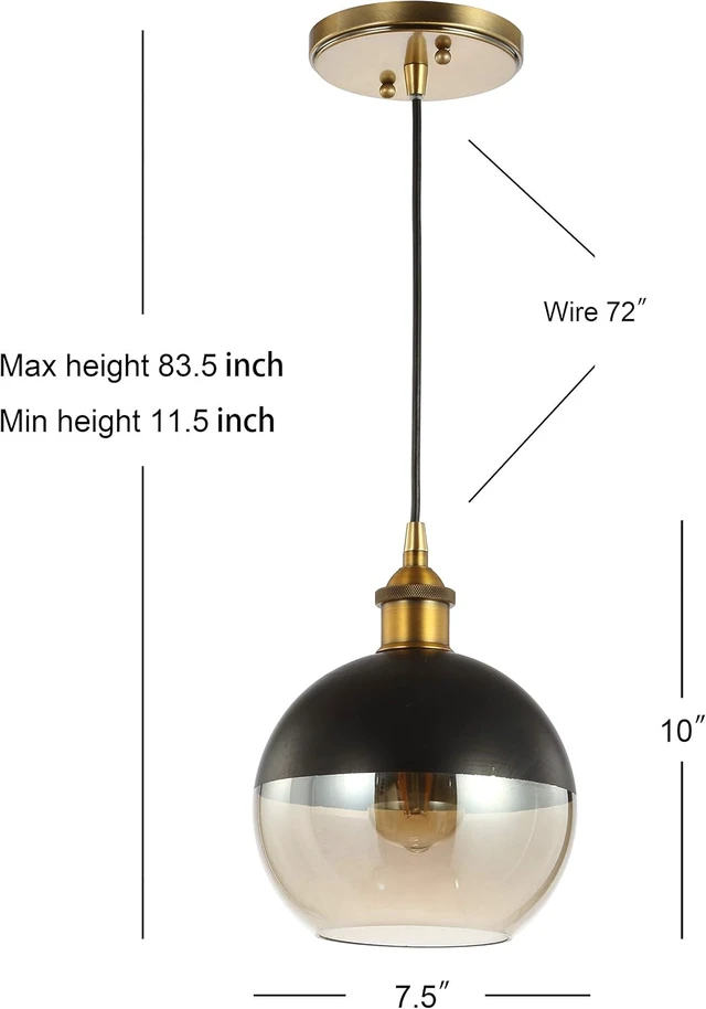 Alt view image 5 of 7 - JONATHAN Y Nixon 1-Light 7.5" Globe Pendant, Brass Gold/Black