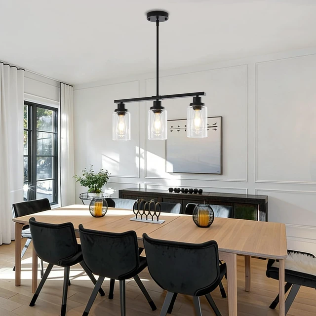 Alt view image 3 of 7 - Island Lights for Kitchen Black Linear Chandelier Dining Room Light