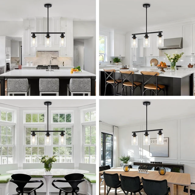 Alt view image 2 of 7 - Island Lights for Kitchen Black Linear Chandelier Dining Room Light
