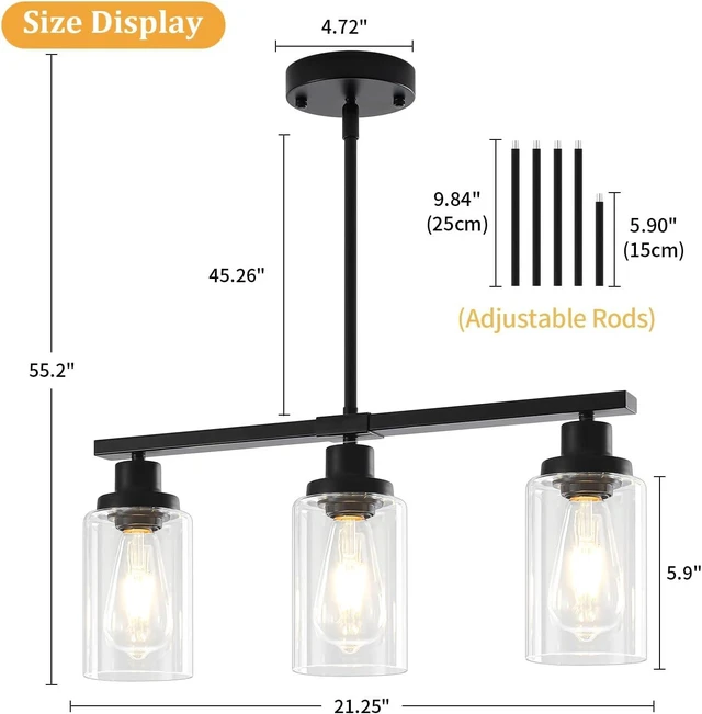 Alt view image 5 of 7 - Island Lights for Kitchen Black Linear Chandelier Dining Room Light