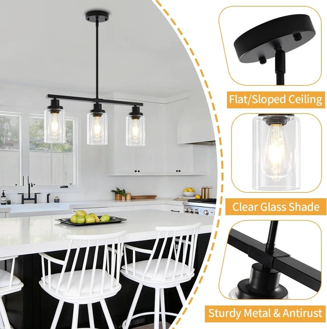 Alt view image 6 of 7 - Island Lights for Kitchen Black Linear Chandelier Dining Room Light