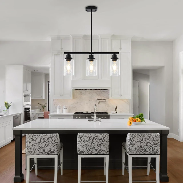 Alt view image 7 of 7 - Island Lights for Kitchen Black Linear Chandelier Dining Room Light