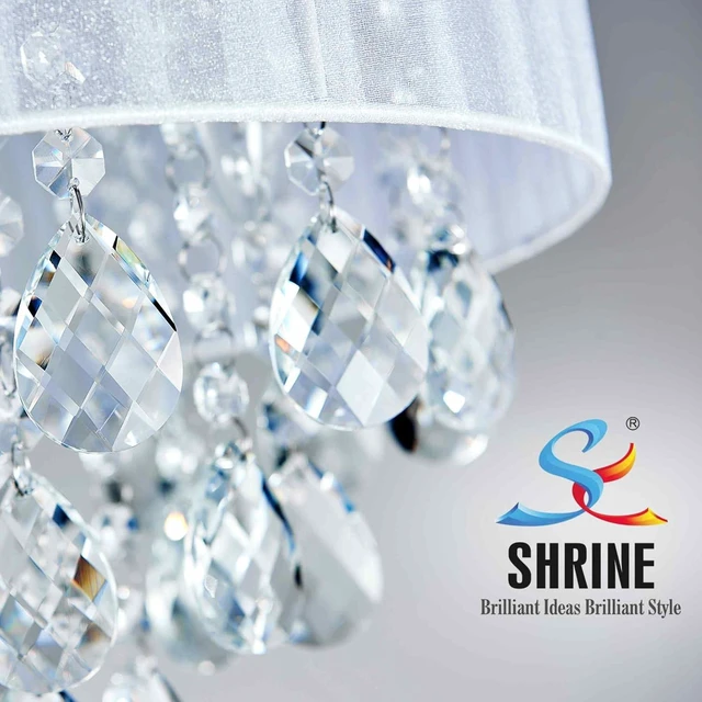 Alt view image 4 of 7 - Shrine Lighting Crystal Chandeliers, Modern Design, Ceiling Light Fixture for Living Space, D13'' x H14'', E12*3 Sockets, White Fabric Lampshade&Chrome Finish Frame