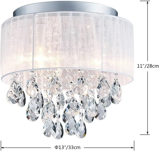 Alt view image 3 of 7 - Shrine Lighting Crystal Chandeliers, Modern Design, Ceiling Light Fixture for Living Space, D13'' x H14'', E12*3 Sockets, White Fabric Lampshade&Chrome Finish Frame