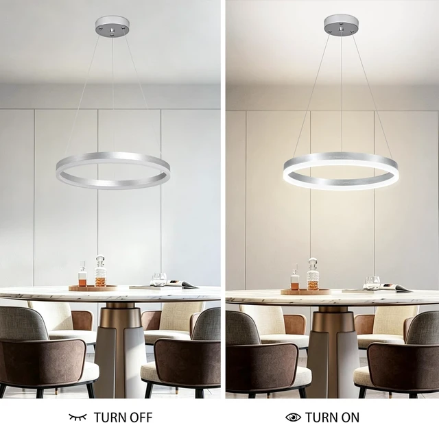 Alt view image 5 of 7 - 20" Modern Nickel Led Chandelier Ring Dimmable LED Chandeliers with Remote Control for Kitchen Island Height Adjustable Chandelier Led Pendant Light for Living Room Dining Room Bedroom Foyer