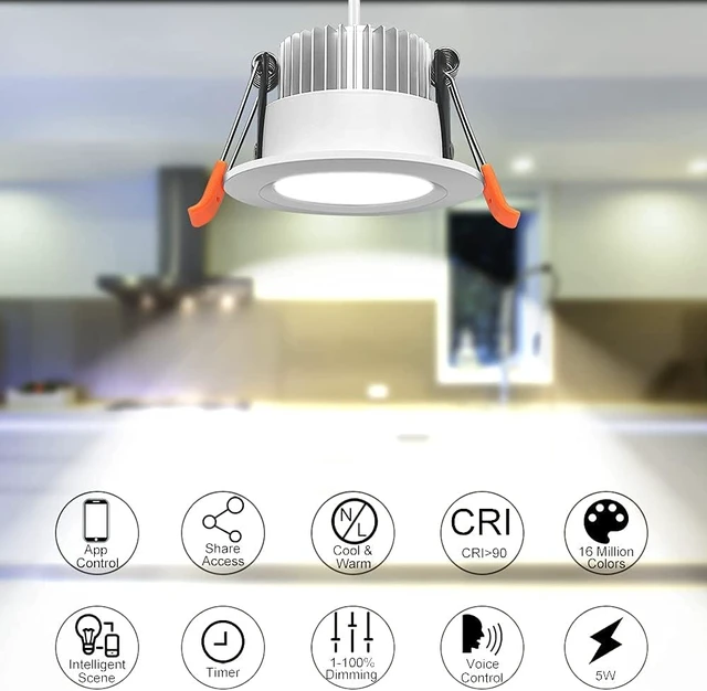 Alt view image 2 of 7 - LightingWill 2 Inch Recessed Lighting, Smart WiFi LED Downlight, 5W LED Ceiling Light Compatible with Alexa/Google Assistant, Dimmable RGB & 2700K-6500K, 120V with LED Driver (4 Pack)