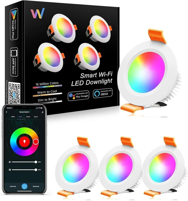 Main image of LightingWill 2 Inch Recessed Lighting, Smart WiFi LED Downlight, 5W LED Ceiling Light Compatible with Alexa/Google Assistant, Dimmable RGB & 2700K-6500K, 120V with LED Driver (4 Pack)