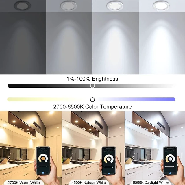 Alt view image 4 of 7 - LightingWill 2 Inch Recessed Lighting, Smart WiFi LED Downlight, 5W LED Ceiling Light Compatible with Alexa/Google Assistant, Dimmable RGB & 2700K-6500K, 120V with LED Driver (4 Pack)