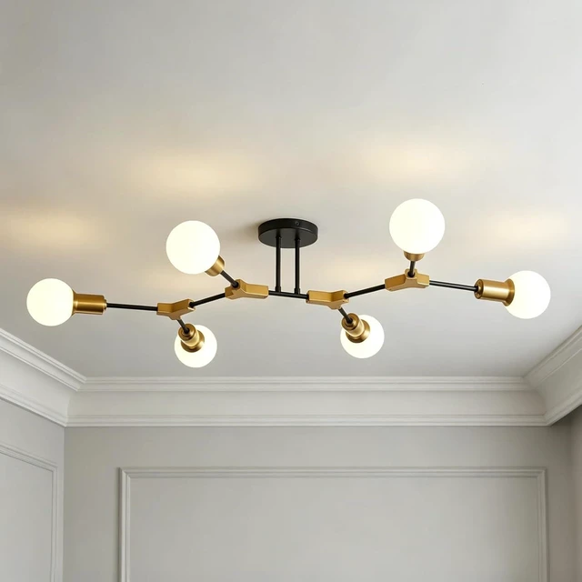 Main image of Epinl Modern Chandelier Ceiling Light Fixture 35" Sputnik Chandeliers 6-Lights Black and Gold Chandelier Over Table, Mid Century Lighting Fixture for Dining Room Kitchen Living Room