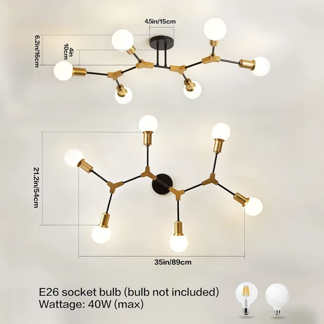 Alt view image 4 of 7 - Epinl Modern Chandelier Ceiling Light Fixture 35" Sputnik Chandeliers 6-Lights Black and Gold Chandelier Over Table, Mid Century Lighting Fixture for Dining Room Kitchen Living Room