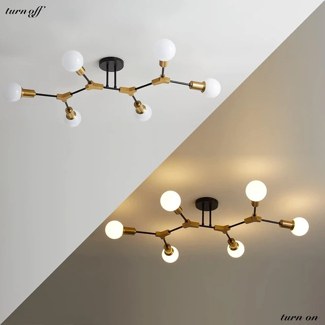 Alt view image 5 of 7 - Epinl Modern Chandelier Ceiling Light Fixture 35" Sputnik Chandeliers 6-Lights Black and Gold Chandelier Over Table, Mid Century Lighting Fixture for Dining Room Kitchen Living Room