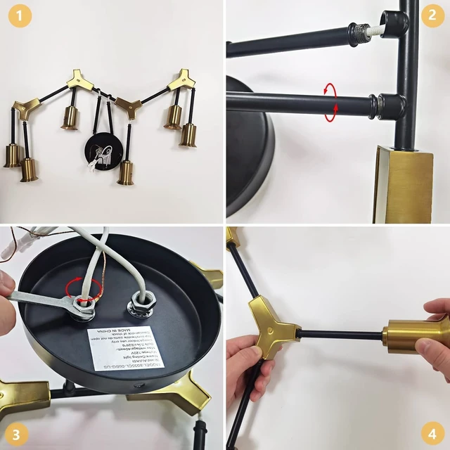 Alt view image 6 of 7 - Epinl Modern Chandelier Ceiling Light Fixture 35" Sputnik Chandeliers 6-Lights Black and Gold Chandelier Over Table, Mid Century Lighting Fixture for Dining Room Kitchen Living Room