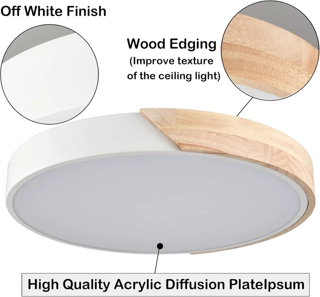 Alt view image 3 of 7 - Modern LED Ceiling Light 16" Wood Flush Mount Light Fixture 4000K