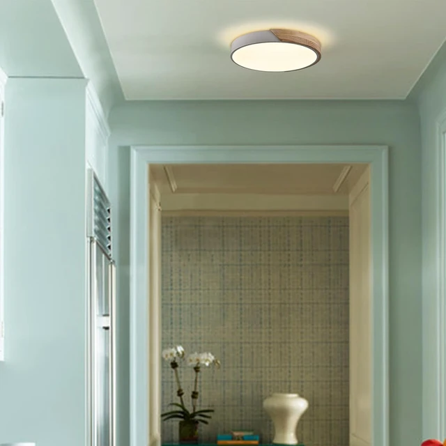 Alt view image 2 of 7 - Modern LED Ceiling Light 16" Wood Flush Mount Light Fixture 4000K