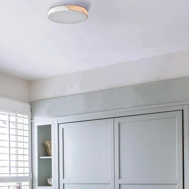 Alt view image 4 of 7 - Modern LED Ceiling Light 16" Wood Flush Mount Light Fixture 4000K