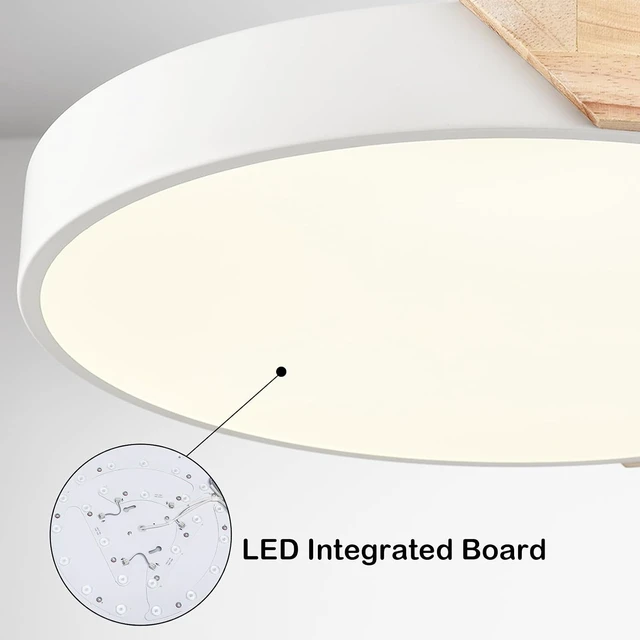 Alt view image 5 of 7 - Modern LED Ceiling Light 16" Wood Flush Mount Light Fixture 4000K