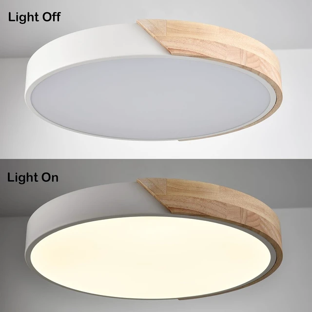 Alt view image 7 of 7 - Modern LED Ceiling Light 16" Wood Flush Mount Light Fixture 4000K